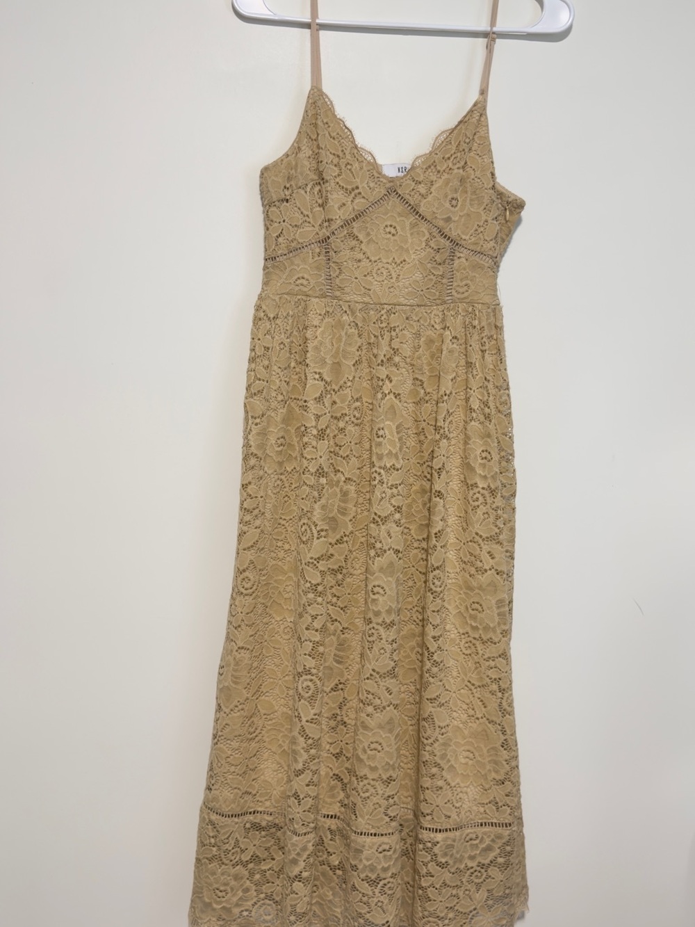 NSR Beige Lace Spaghetti-Strap Maxi Dress